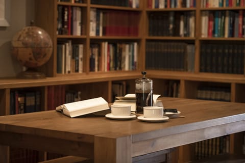 First floor: Enjoy morning coffee in the library