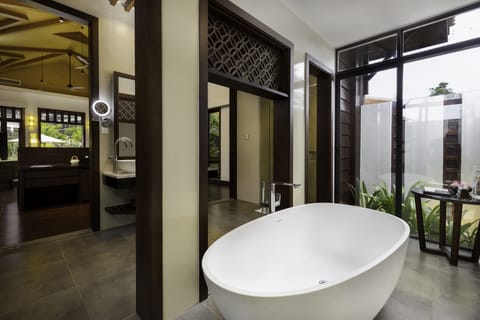 Khmer Pool Villa | Bathroom | Separate tub and shower, hydromassage showerhead, free toiletries