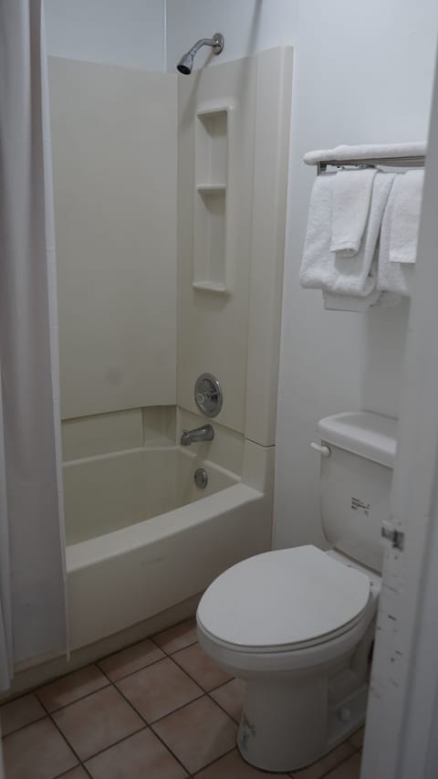 Combined shower/tub, towels