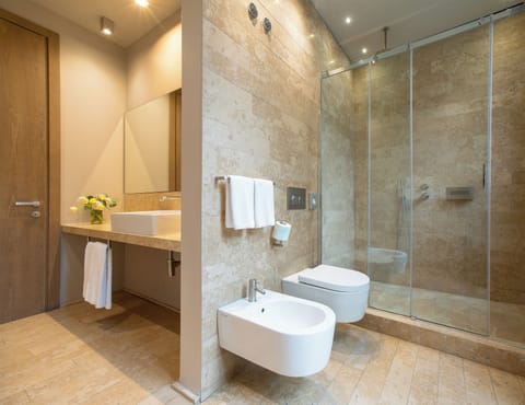 Deluxe Room | Bathroom | Shower, rainfall showerhead, designer toiletries, bidet