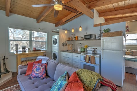 View into kitchen from living area