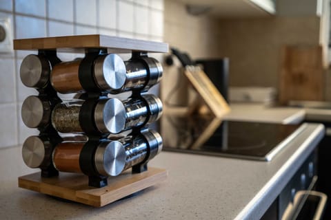 Full-size fridge, dining tables