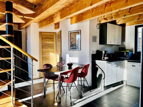 dining table and kitchen