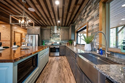 The kitchen is gorgeous and fully stocked with literally everything you'll need