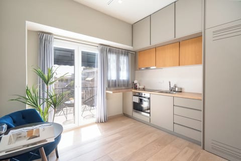 Panoramic Apartment, 1 Bedroom, Balcony, City View | Private kitchen | Full-size fridge, microwave, oven, stovetop