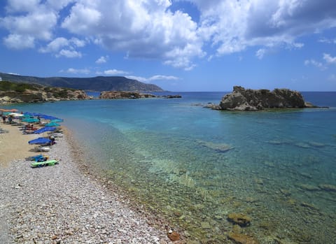 Private beach, sun loungers, beach umbrellas