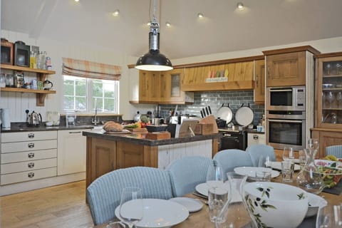 The dining and kitchen area in the open plan living space