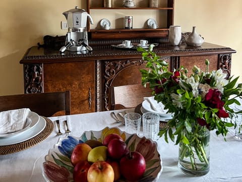 Fresh fruit and coffee station where you can make the world's best Italian caffe