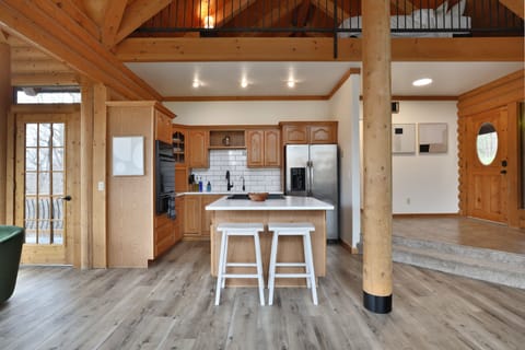 First floor full kitchen. Stovetop, sink, coffee maker, oven and dishwasher