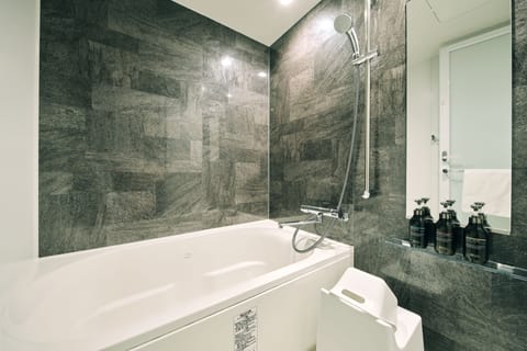 Combined shower/tub, deep soaking tub, hair dryer, bidet