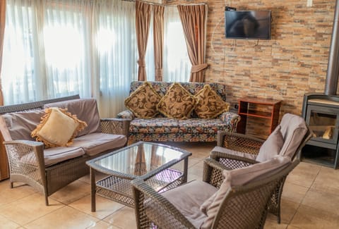 Family Cabin, 3 Bedrooms | Living room | 75-cm plasma TV with satellite channels, TV, fireplace