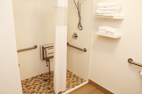 Combined shower/tub, free toiletries, hair dryer, towels