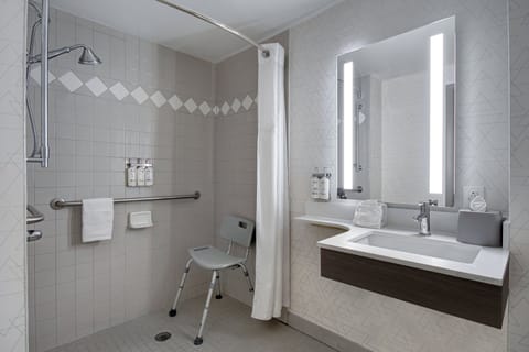 Standard Room, 1 King Bed, Accessible (Accessible Shower, Chaise) | Bathroom | Combined shower/tub, hair dryer, towels