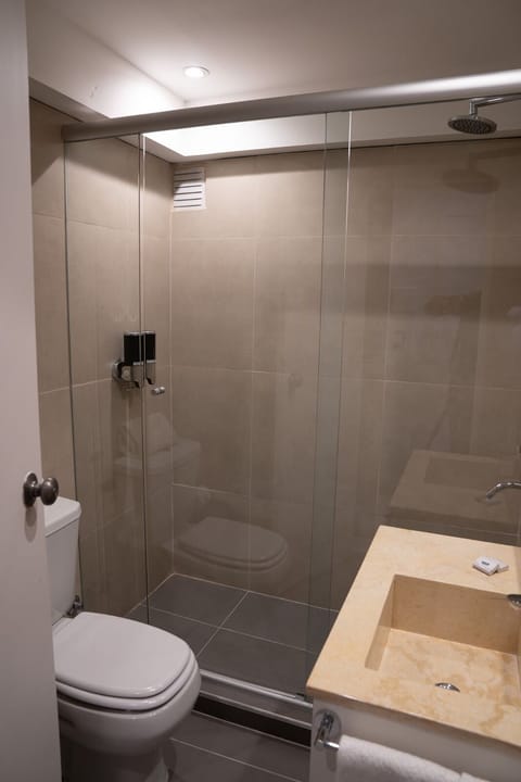 Combined shower/tub, rainfall showerhead, hair dryer, bidet