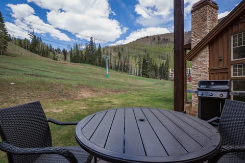 Deck with dining table and gas grill