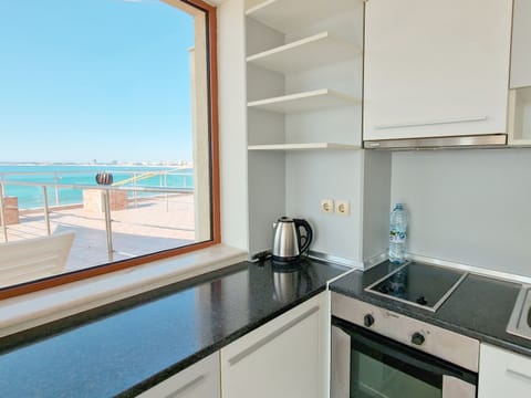 Panoramic Apartment | Private kitchen | Full-size fridge, oven, stovetop, espresso maker