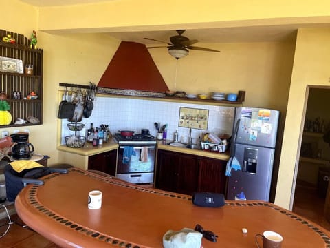 Fully stocked kitchen.