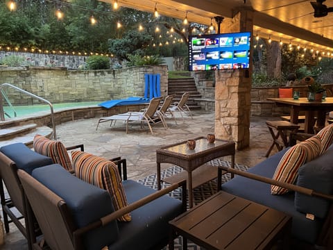 Exceptional entertainment - inside and out. Swivel the TV toward the hot tub!