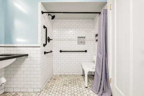 Deluxe Room, 1 King Bed, Accessible (Mobility & Hearing, Roll-In Shower) | Bathroom | Free toiletries, hair dryer, towels