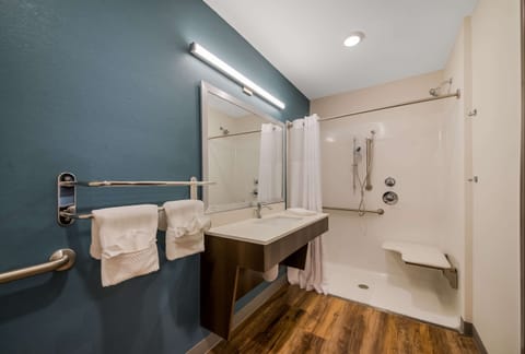 Room, 1 Queen Bed, Accessible, Non Smoking (Roll-in Shower) | Bathroom | Combined shower/tub, towels, toilet paper