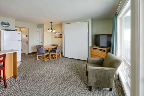 The Murphy Bed folds up out of the way during the day