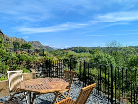 Coniston View terrace garden with views of Lake District fells