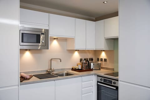 Deluxe Suite | Private kitchen | Fridge, microwave, stovetop, electric kettle