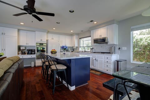 Open floor plan of the newly renovated kitchen. 