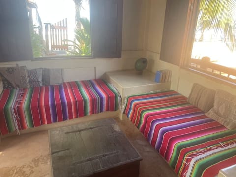 Twin bed/sofa arrangement.