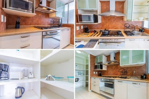 Fully equipped kitchen with appliances and utensils