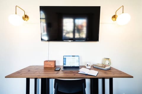 Comfortably work from home on the 300 Mbps fiber internet. Ethernet and HDMI cables also available.