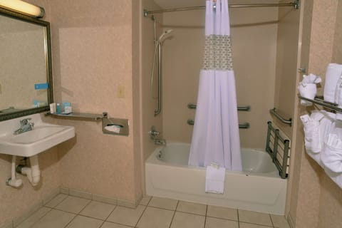 Room, 1 King Bed, Accessible, Bathtub | Bathroom | Combined shower/tub, free toiletries, towels
