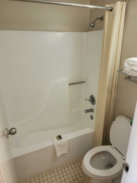 Combined shower/tub, free toiletries, towels