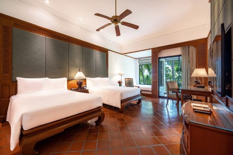 Family Room, 2 Double Beds, Garden View (Balcony) | Premium bedding, minibar, in-room safe, desk