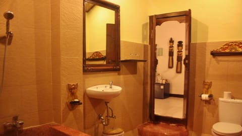 Combined shower/tub, free toiletries, hair dryer, towels