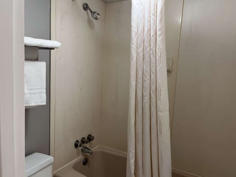 Combined shower/tub, towels