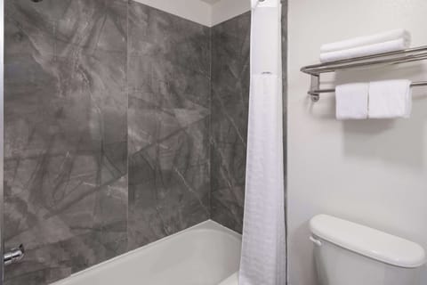 Combined shower/tub, hair dryer, towels