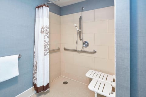 Combined shower/tub, free toiletries, hair dryer, towels