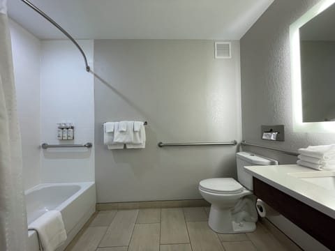 Standard Room, 1 Queen Bed, Accessible (Mobility) | Bathroom | Combined shower/tub, free toiletries, hair dryer, towels