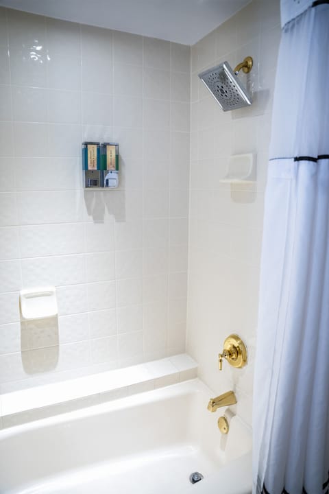 Combined shower/tub, hair dryer, towels