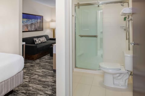 Suite, 1 King Bed, Corner | Bathroom | Combined shower/tub, free toiletries, hair dryer, towels