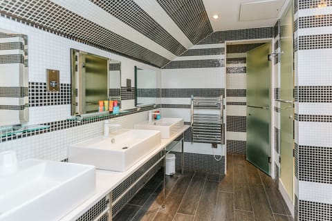 Private Dorm - The Ultimate Party Room | Bathroom | Shower, rainfall showerhead, designer toiletries, hair dryer