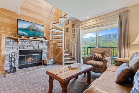 Condo, Multiple Beds, Balcony, Mountain View (#C302) | Living area | 40-inch flat-screen TV with cable channels, TV, fireplace