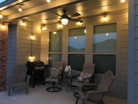 Private patio with lights