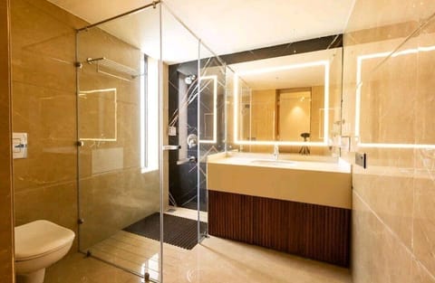 Executive Room | Bathroom | Shower, rainfall showerhead, hair dryer, towels