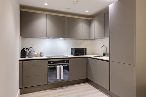 Standard Apartment | Private kitchen | Full-size fridge, microwave, oven, stovetop