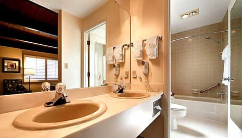 Combined shower/tub, hair dryer, towels