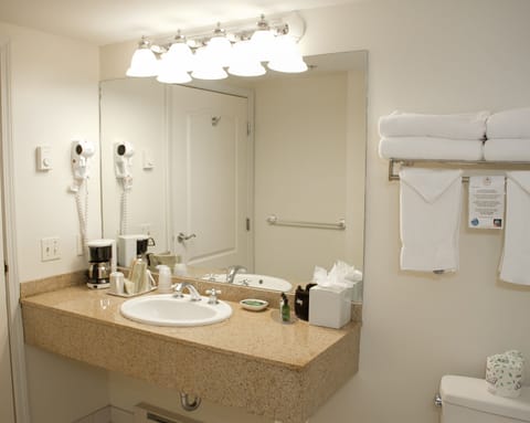 Deluxe Room, 1 King Bed, Stair Access Only | Bathroom | Combined shower/tub, free toiletries, hair dryer, towels