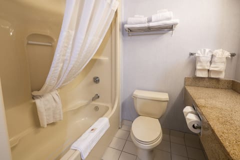 Combined shower/tub, eco-friendly toiletries, hair dryer, towels