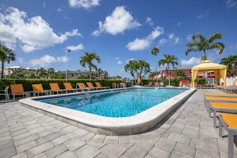 2 outdoor pools, a heated pool, open 6:00 AM to 9:00 PM, free cabanas